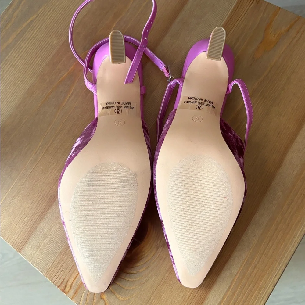 Lulus Jannice Mauve Crushed Velvet Ankle Wrap Heels Pink - Size 8 - Picture 4 of 5